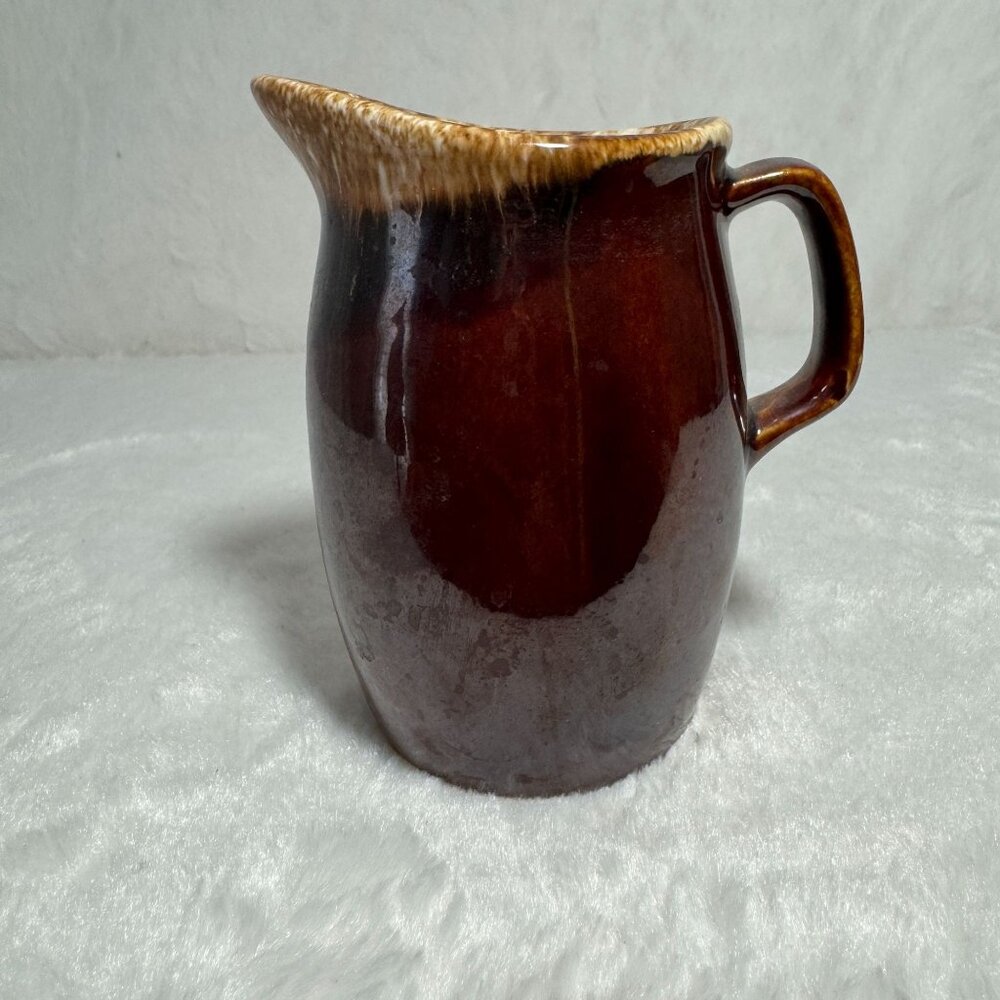 Vintage Brown Drip Glaze Stoneware Pitcher Curved Spout & Handle Oven Proof USA